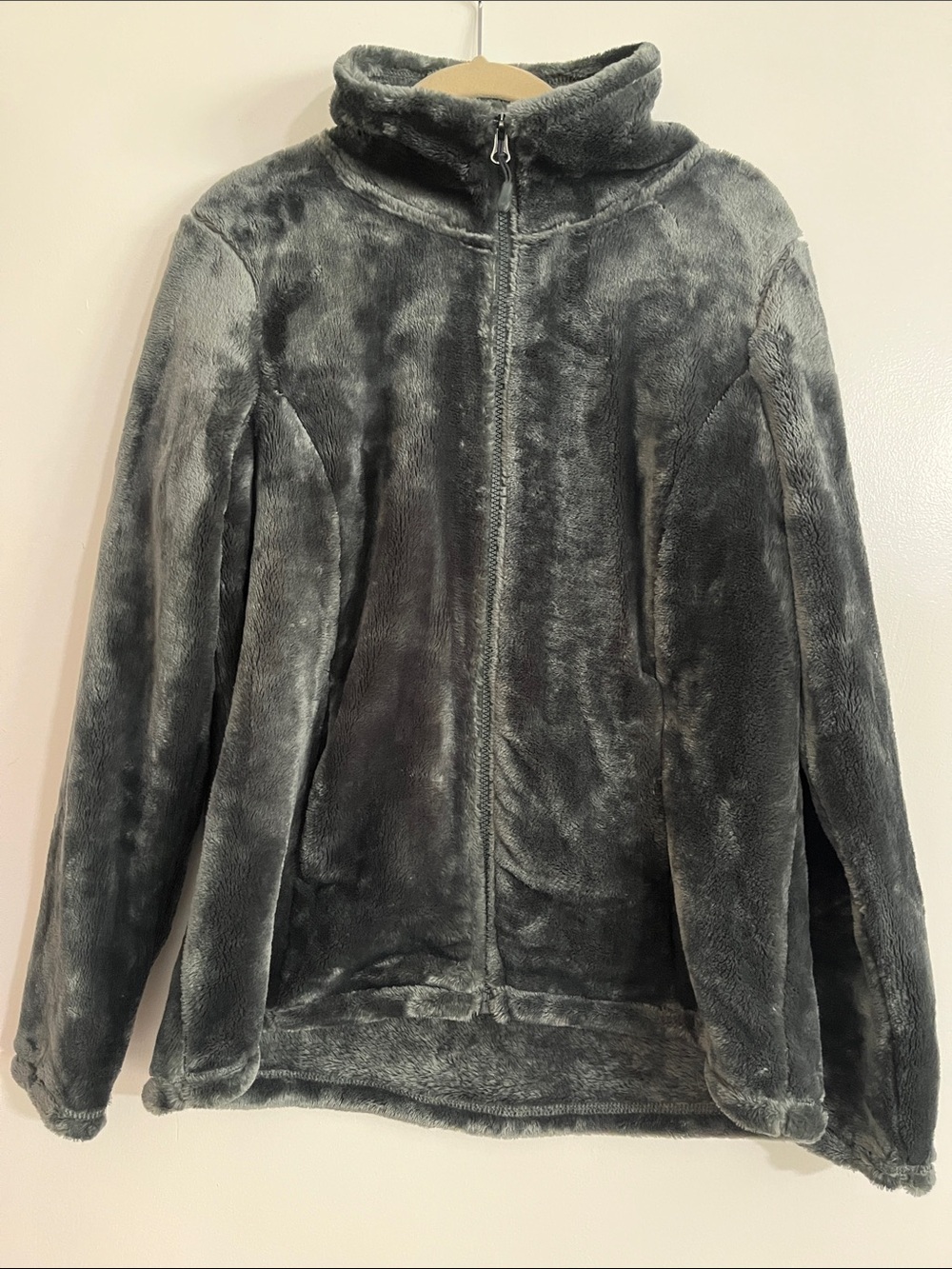 Women’s M 32 Degrees Soft Plush Faux Fur Teddy Jacket Charcoal Full Zip Coat